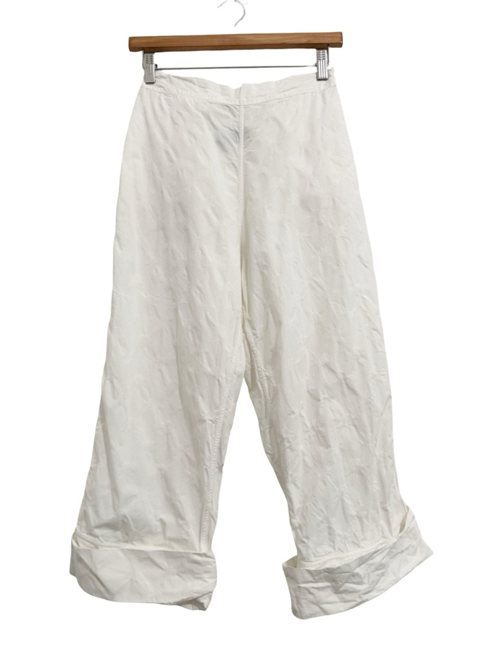 PRIVEH White Textured Polka Dot Cropped Cuffed Pull on Pant XS
